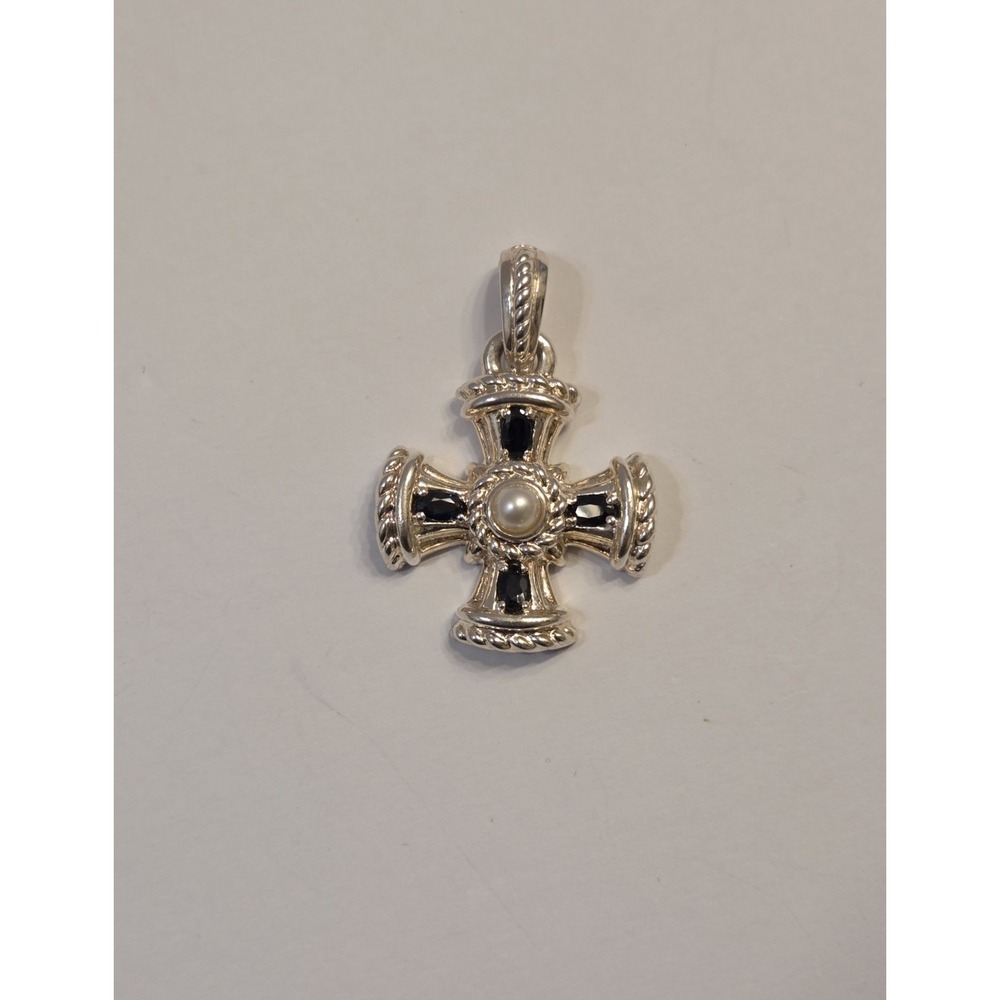 Retired Sterling Silver JUDITH RIPKA Sapphire Enhancer Maltese Cross Pendant